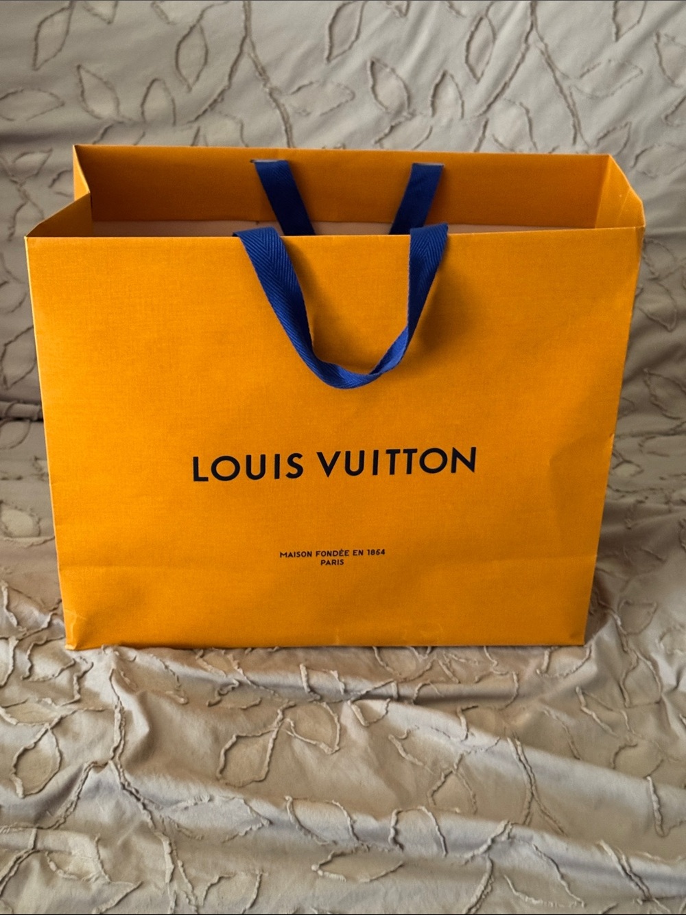 Louis Vuitton Orange Gift Bag with Blue Ribbon Handles